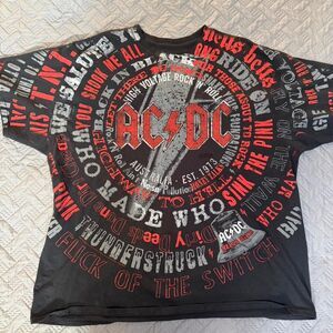 Crazy Liquid Blue AOP AC/DC band tee Size XXL Men's Y2K Tour Black Red